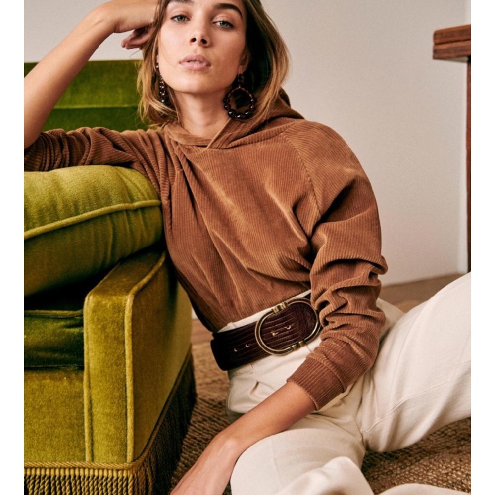 Sézane Mary camel corduroy cropped sweatshirt